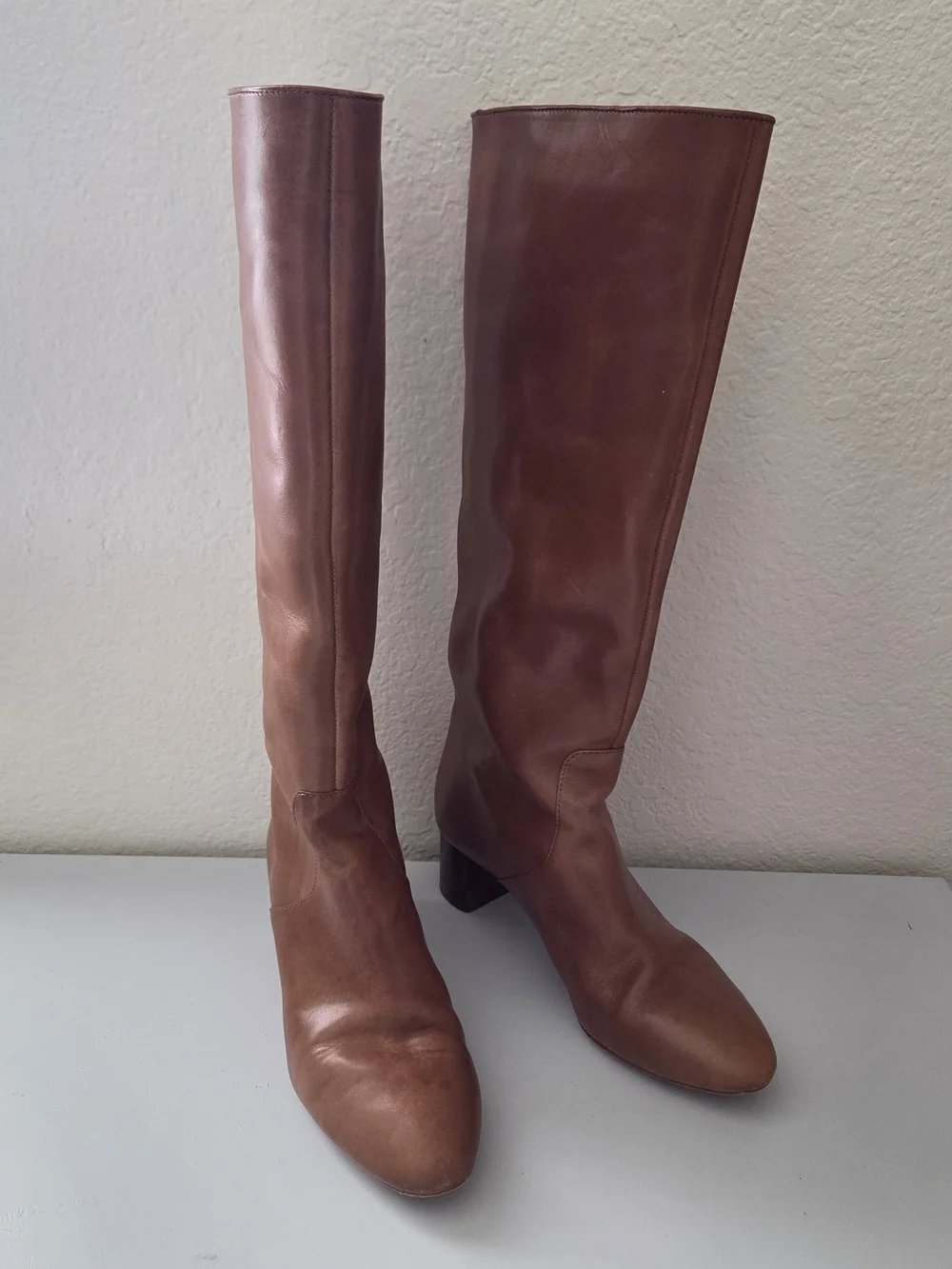 Loeffler Randall Gia Leather Tall Block Heel Boots Size 8